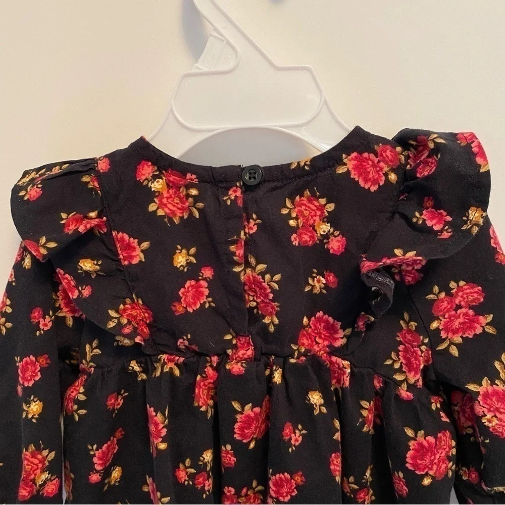 OLD Navy Baby Infant Girls Black & Floral Long Sleeve Dress Size 3-6 Months